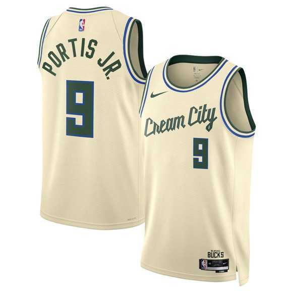 Mens Milwaukee Bucks #9 Bobby Portis Cream 2025-26 City Edition Swingman Stitched Jersey Dzhi