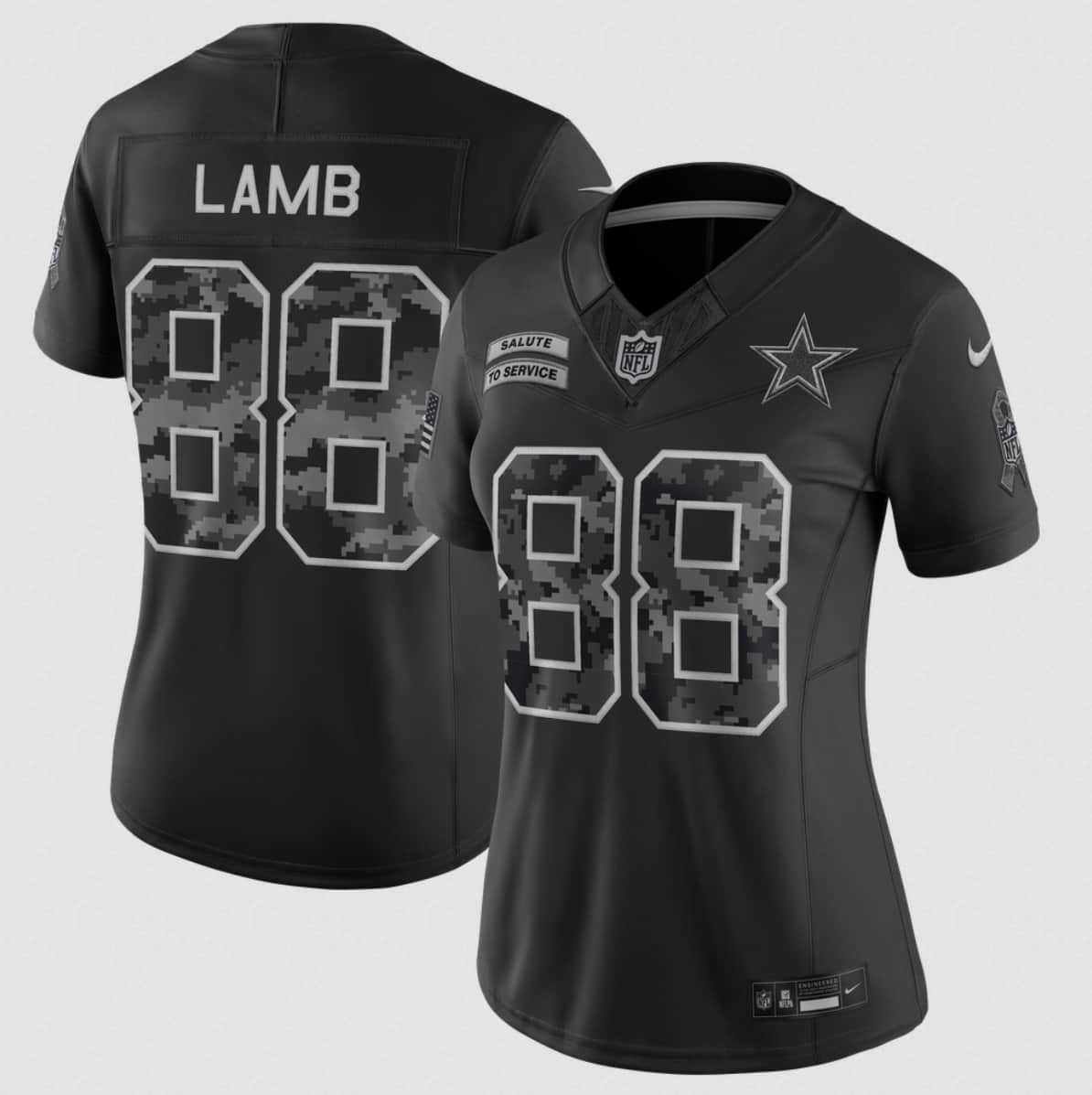 Womens Dallas Cowboys #88 CeeDee Lamb Black 2026 F.U.S.E. Salute to Service Limited Stitched Jersey(Run Small)