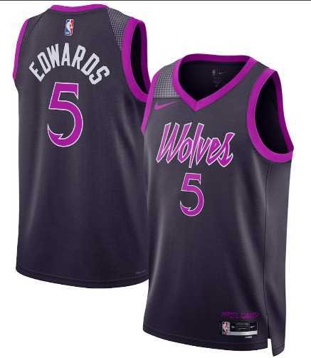 Mens Minnesota Timberwolves #5 Anthony Edwards Purple 2025-26 City Edition Stitched Jersey Dzhi