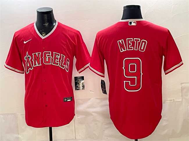 Mens Los Angeles Angels #9 Zach Neto Red Stitched Jersey