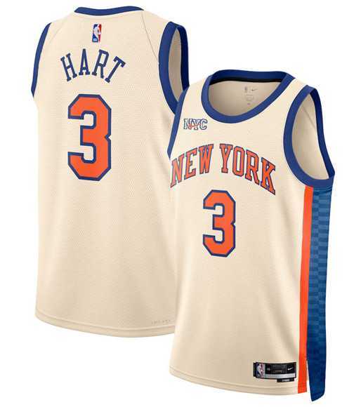 Mens New Yok Knicks #3 Josh Hart Cream 2025-26 City Edition Swingman Stitched Jersey Dzhi