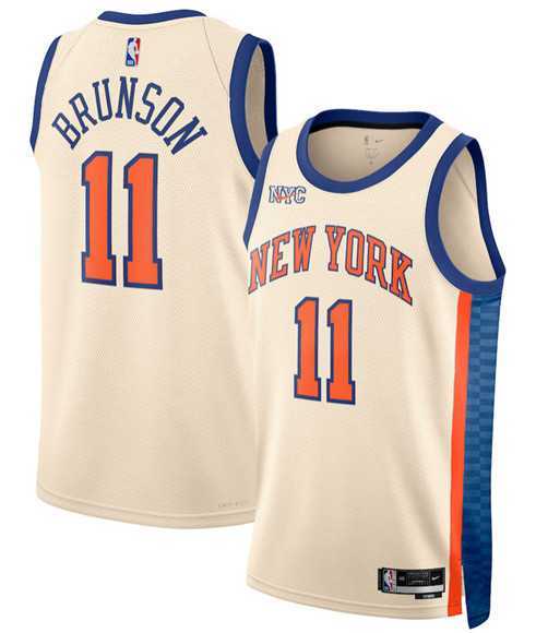 Mens New Yok Knicks #11 Jalen Brunson Cream 2025-26 City Edition Swingman Stitched Jersey Dzhi