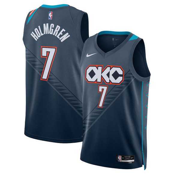 Mens Oklahoma City Thunder #7 Chet Holmgren Navy 2025-26 City Edition Swingman Stitched Jersey Dzhi