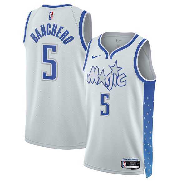 Mens Orlando Magic #5 Paolo Banchero Silver 2025-26 City Edition Stitched Jersey Dzhi