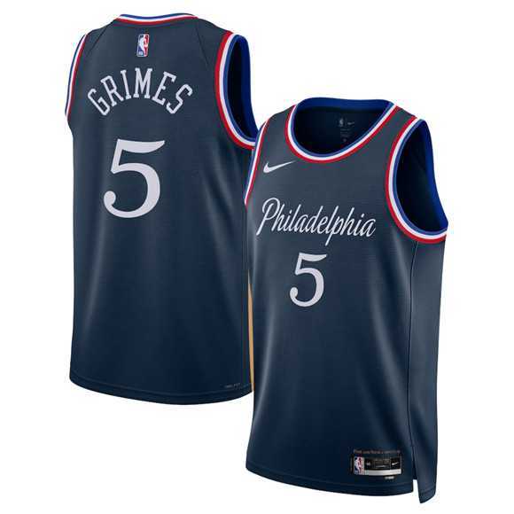 Mens Philadelphia 76ers #5 Quentin Grimes Navy 2025-26 City Edition Swingman Stitched Jersey Dzhi