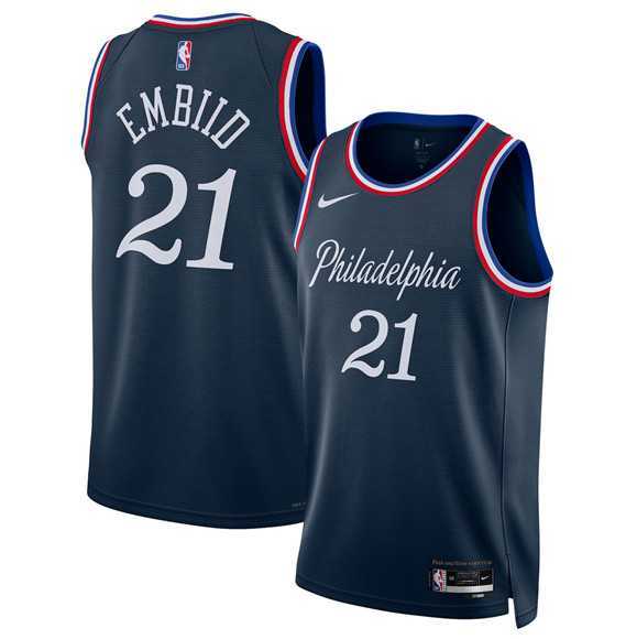 Mens Philadelphia 76ers #21 Joel Embiid Navy 2025-26 City Edition Swingman Stitched Jersey Dzhi