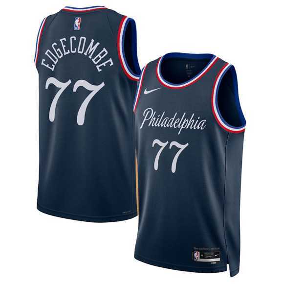 Mens Philadelphia 76ers #77 V. J. Edgecombe Navy 2025-26 City Edition Swingman Stitched Jersey Dzhi