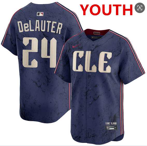 Youth cleveland guardians #24 chase delauter navy 2024 city connect limited stitched jersey Dzhi