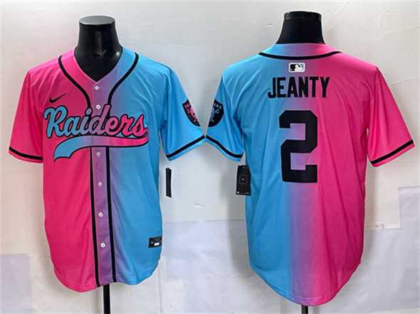Mens Las Vegas Raiders #2 Ashton Jeanty Pink Blue Limited Stitched Baseball Jersey