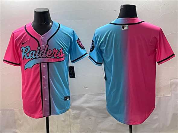 Mens Las Vegas Raiders Blank Pink Blue Limited Stitched Baseball Jersey