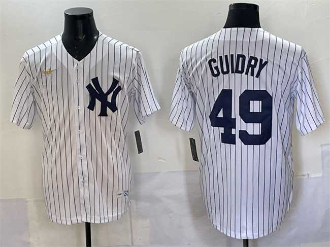 Mens New York Yankees #49 Ron Guidry White Cool Base Stitched Jersey