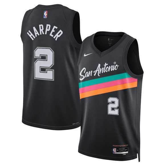 Mens San Antonio Spurs #2 Dylan Harper Black 2025-26 City Edition Swingman Stitched Jersey Dzhi
