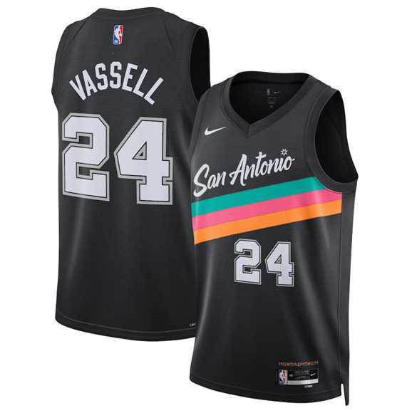 Mens San Antonio Spurs #24 Devin Vassell Black 2025-26 City Edition Swingman Stitched Jersey Dzhi