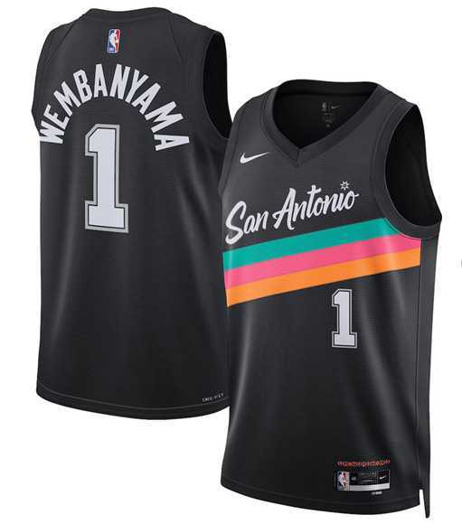 Mens San Antonio Spurs #1 Victor Wembanyama Black 2025-26 City Edition Swingman Stitched Jersey Dzhi