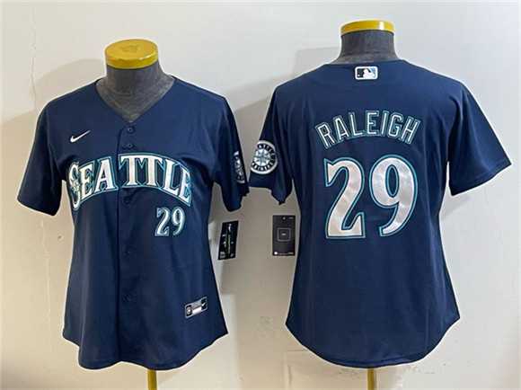 Womens Seattle Mariners #29 Cal Raleigh Navy Cool Base Stitched Jersey (Run Small)