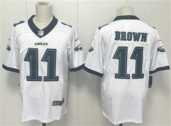 Mens Philadelphia Eagles #11 A.J. Brown White 2024 New Vapor Untouchable Limited Stitched Jersey