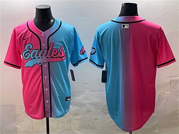 Mens Philadelphia Eagles Blank Pink Blue Limited Stitched Baseball Jersey
