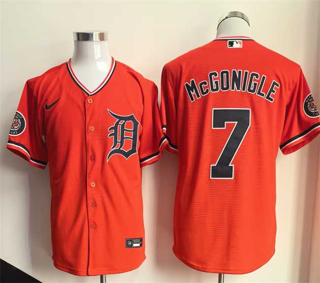 Mens Detroit Tigers #7 Kevin McGonigle Orange Cool Base Stitched Jersey