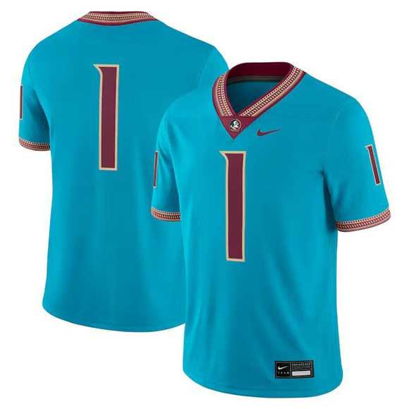 Mens Florida State Seminoles #1 Teal Stitched Football Game Jersey Dzhi