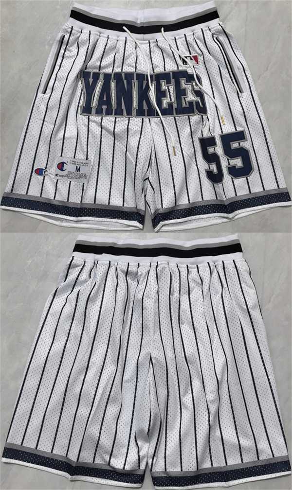 Mens New Yok Yankees #55 White Shorts (Run Small)