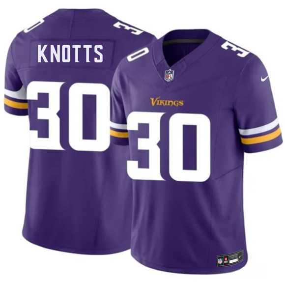 Mens Minnesota Vikings #30 Shaleak Knotts Purple 2026 Draft F.U.S.E. Vapor Untouchable Limited Stitched Jersey
