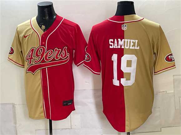 Mens San Francisco 49ers #19 Deebo Samuel Gold Red Split Stitched Jersey