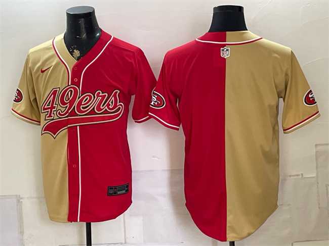 Mens San Francisco 49ers Blank Gold Red Split Stitched Jersey