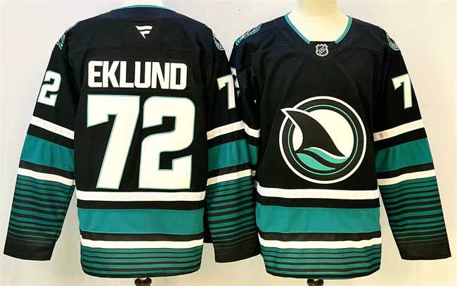 Mens San Jose Sharks #72 William Eklund Black 2024-25 Alternate Stitched Hockey Jersey
