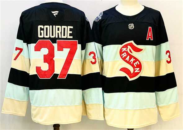 Mens Seattle Kraken #37 Yanni Gourde Deep Sea Blue Winter Classic With A Patch Stitched Hockey Jersey