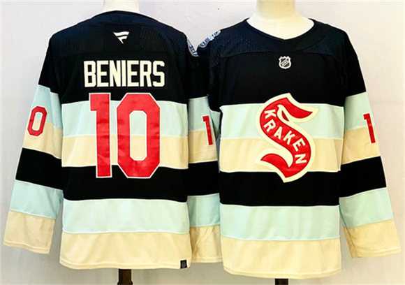 Mens Seattle Kraken #10 Matty Beniers Deep Sea Blue Winter Classic Stitched Hockey Jersey