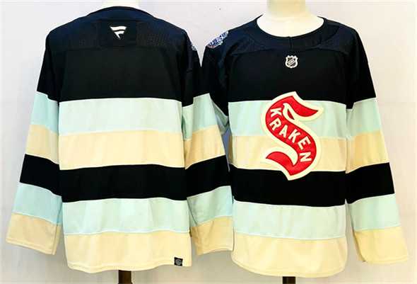 Mens Seattle Kraken Blank Deep Sea Blue Winter Classic With A Patch Stitched Hockey Jersey