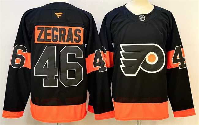 Mens Philadelphia Flyers #46 Trevor Zegras Black 2024 Stitched Jersey