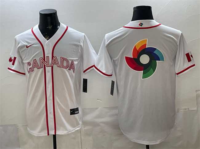 Mens Canada White 2026 World Baseball Classic Big Logo Home Stadium Stitched Jersey