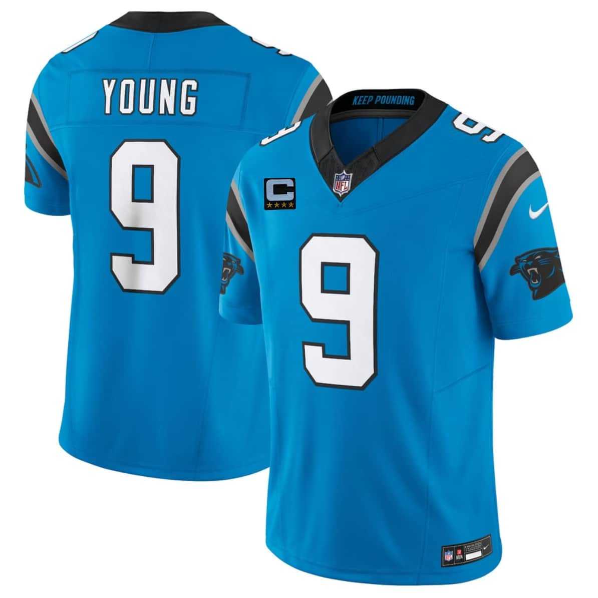 Mens Carolina Panthers #9 Bryce Young Blue 2026 F.U.S.E. 4-Star C Patch Vapor Limited Stitched Jersey Dzhi