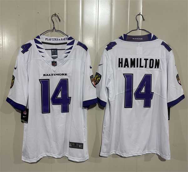 Mens Baltimore Ravens #14 Kyle Hamilton White 2026 Alternate Vapor Limited Stitched Jersey