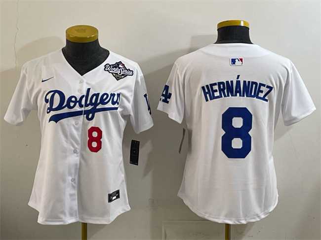 Womens Los Angeles Dodgers #8 Enrique Hernandez White 2025 World Series Home Limited Stitched Jersey