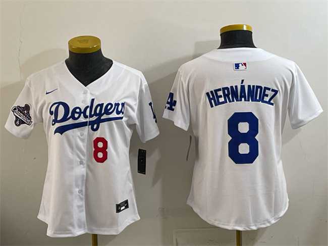 Womens Los Angeles Dodgers #8 Enrique Hernandez White 2025 World Series Champions Home Limited Stitched Jersey