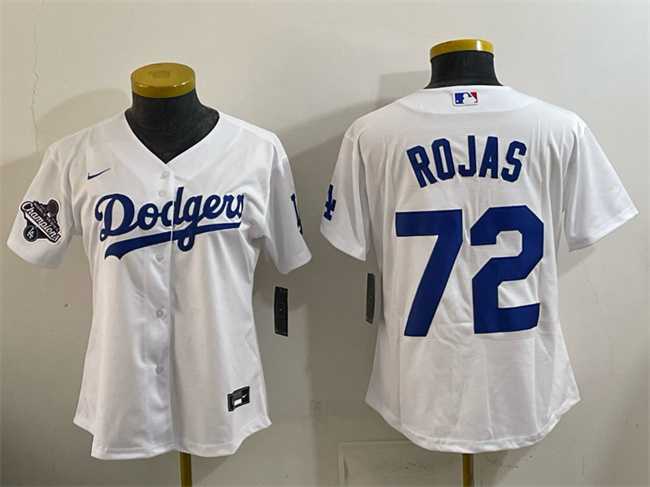 Womens Los Angeles Dodgers #72 Miguel Rojas White 2025 World Series Champions Home Cool Base Stitched Jersey