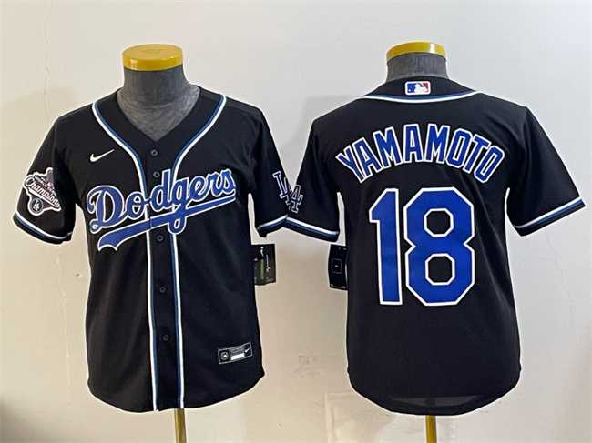 Womens Los Angeles Dodgers #18 Yoshinobu Yamamoto Black Fashion 2025 World Series Champions Cool Base Stitched Jersey