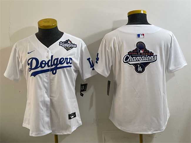 Womens Los Angeles Dodgers White 2025 World Series & Champions Big Logo Home Limited Stitched Jersey
