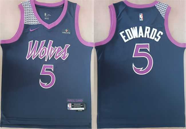 Mens Minnesota Timberwolves #5 Anthony Edwards Navy Stitched jersey