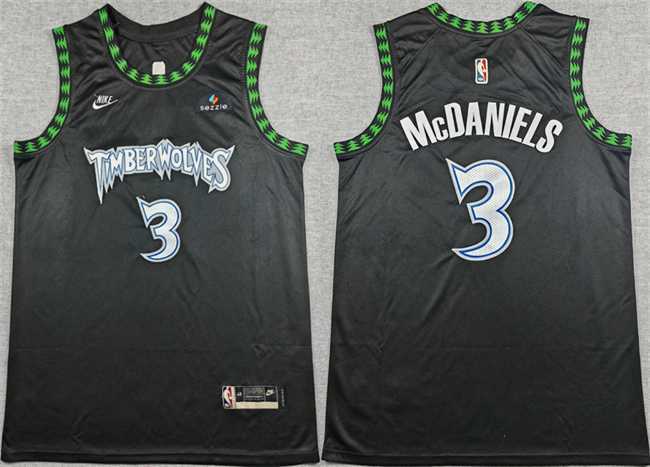 Mens Minnesota Timberwolves #3 Jaden McDaniels Black 2025-26 Classic Edition Stitched jersey