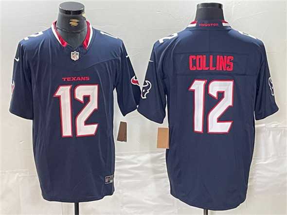 Mens Houston Texans #12 Nico Collins Navy F.U.S.E. Vapor Limited Football Stitched Jersey