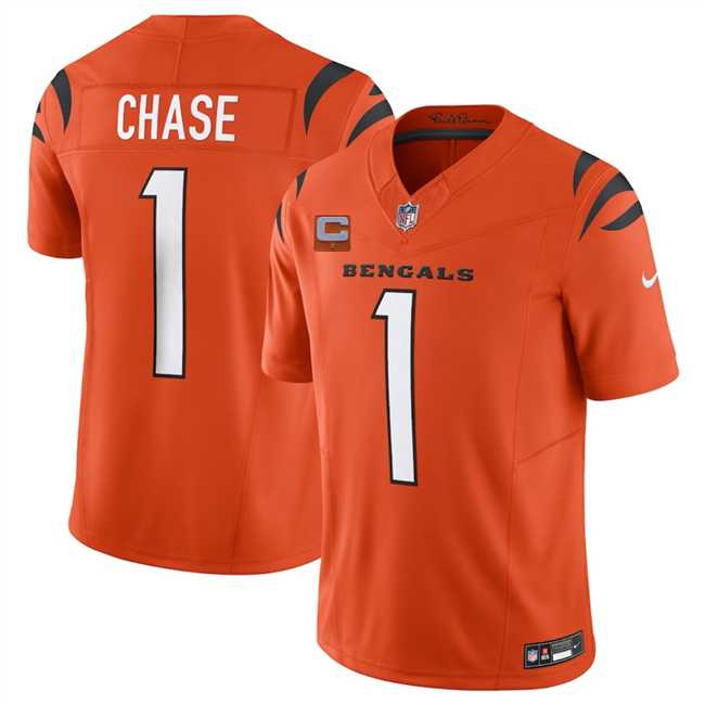 Mens Cincinnati Bengals #1 JaMarr Chase Orange 2025 F.U.S.E. With 1-Star C Patch Vapor Untouchable Limited Stitched Jersey Dzhi