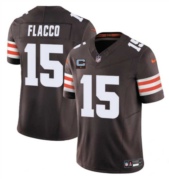 Mens Cleveland Browns #15 Joe Flacco Brown 2025 F.U.S.E. With 1-Star C Patch Vapor Limited Stitched Jersey Dzhi