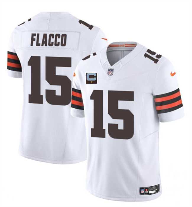 Mens Cleveland Browns #15 Joe Flacco White 2025 F.U.S.E. With 1-Star C Patch Vapor Limited Stitched Jersey Dzhi