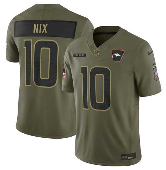 Mens Denver Broncos #10 Bo Nix Olive 2025 Salute to Service Limited Stitched Jersey Dyin