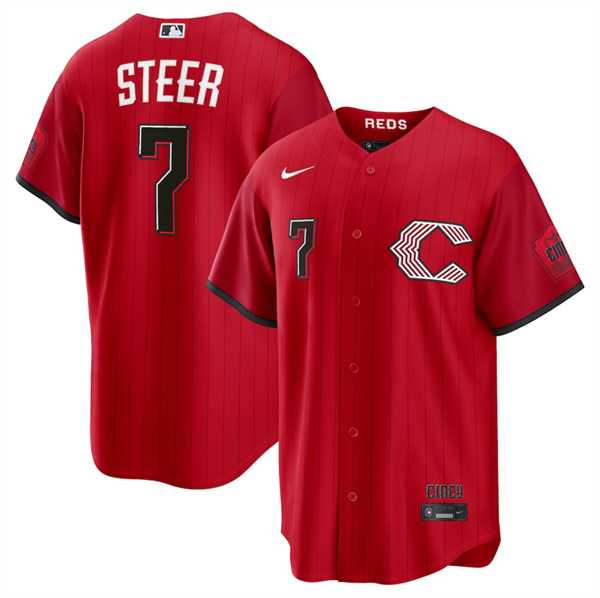 Mens Cincinnati Reds #7 Spencer Steer Red 2026 City Connect Stadium Stitched Jersey Dzhi