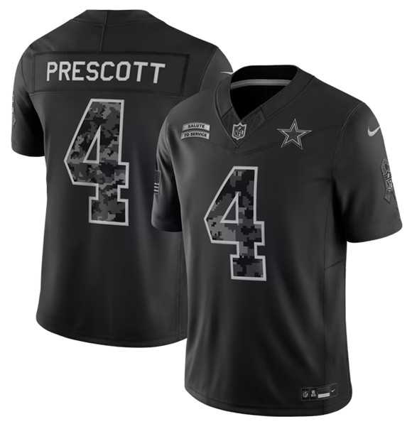 Mens Dallas Cowboys #4 Dak Prescott Black 2026 F.U.S.E. Salute to Service Limited Stitched Jersey