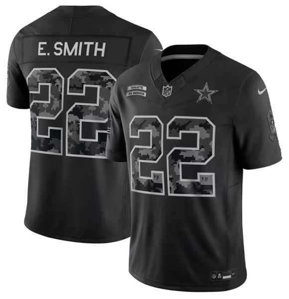 Mens Dallas Cowboys #22 Emmitt Smith Black 2026 F.U.S.E. Salute to Service Limited Stitched Jersey